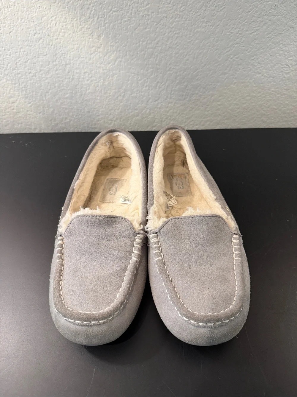 UGG Women’s Gray Suede Shearling-Lined Moccasin Slippers
